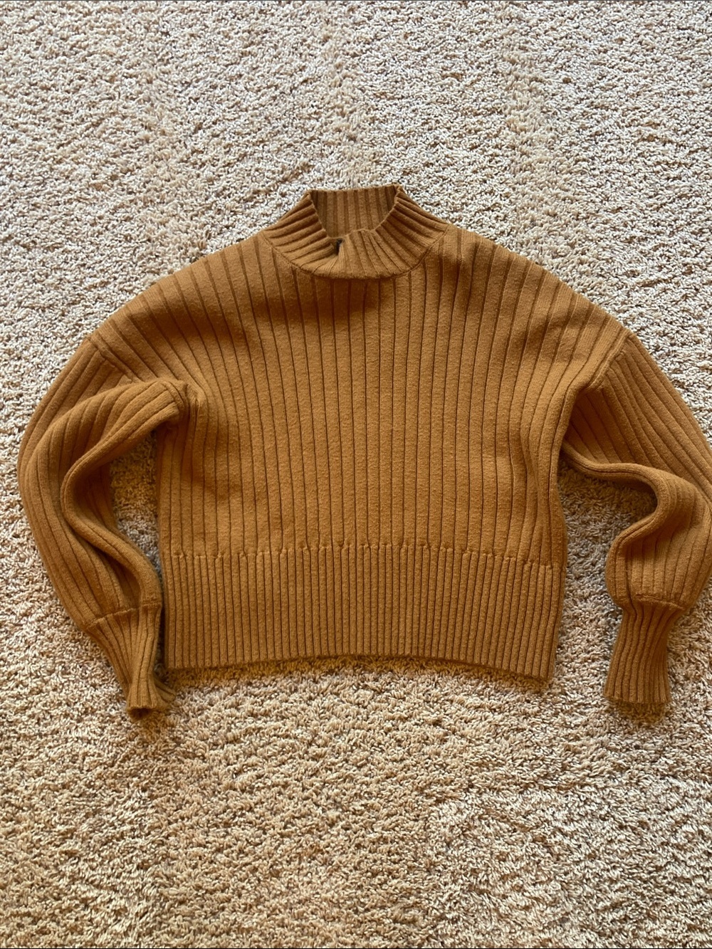 Zaful Mustard Ribbed Cropped Sweater Crewneck Women’s Knit Pullover Top